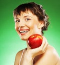 Healthy woman with fresh red apple Royalty Free Stock Photo