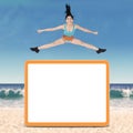 Healthy woman jumping over copyspace Royalty Free Stock Photo