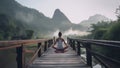 Healthy woman lifestyle exercising vital meditate and energy yoga in morning the spring nature background.