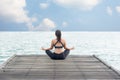 Healthy woman lifestyle meditate balanced yoga practicing and energy on the bridge Royalty Free Stock Photo