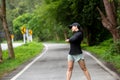 Healthy woman warming up stretching her arms. Asian runner woman workout before fitness Royalty Free Stock Photo