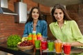 Healthy Women On Diet Nutrition With Detox Juice, Smoothie Drink