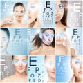 Healthy women with a laser hologram on eyes. Eye scanning technology, ophthalmology and surgery. Royalty Free Stock Photo