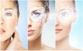 Healthy women with a laser hologram on eyes. Royalty Free Stock Photo