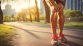 Healthy women walking and exercise in public park in evening with leg pain