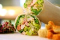 Healthy wrap with salad and croutons