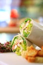 Healthy wrap with salad and croutons