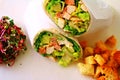 Healthy wrap with salad and croutons top view Royalty Free Stock Photo