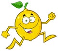 Healthy Yellow Lemon Fresh Fruit With Green Leaf Cartoon Mascot Character Running.