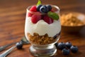 Healthy yogurt parfait with granola and berries