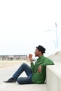 Healthy young black man eating apple Royalty Free Stock Photo