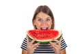 Healthy young woman eating watermelon Royalty Free Stock Photo