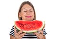 Healthy young woman eating watermelon Royalty Free Stock Photo