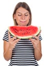 Healthy young woman eating watermelon Royalty Free Stock Photo