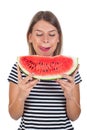 Healthy young woman eating watermelon Royalty Free Stock Photo