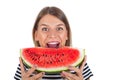 Healthy young woman eating watermelon Royalty Free Stock Photo