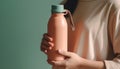 Healthy young woman holding fresh drink bottle generated by AI