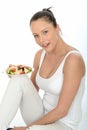 Healthy Young Woman Holding a Plate of Salmon Salad Royalty Free Stock Photo