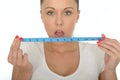 Healthy Young Woman Holding a Tape Measure Shocked Royalty Free Stock Photo