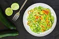 Healthy zucchini noodle dish with carrots and lime