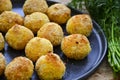 Close up of Home made rice italian style Croquette.Arancini with runa fish Royalty Free Stock Photo