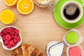 Healty breakfast with muesli, berries, orange juice, coffee and Royalty Free Stock Photo