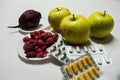 Healty Food Green Apples , Raspberries and Beet Against Drugs Royalty Free Stock Photo