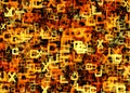 Heap of abstract chaotic orange alphabet letters