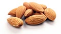 A heap of almonds on a clean white background. Generative ai