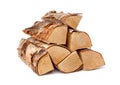 heap of birch firewood logs isolated on white Royalty Free Stock Photo