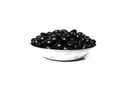 the heap of black bean isolated on white background for text, copy, lettering.