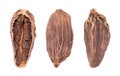 Heap of black cardamom pods isolated on white background. Black cardamon seeds. Clipping path. Top view. Royalty Free Stock Photo