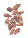 Heap of black cardamom pods isolated on white background. Black cardamon seeds. Clipping path. Top view. Royalty Free Stock Photo