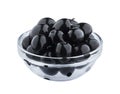Black olives in glass bowl isolated on white background with clipping path Royalty Free Stock Photo