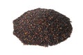 Heap of black quinoa isolated on white background. Front views, close-up