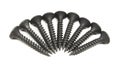 Heap of black steel screws arranged in a radial pattern Royalty Free Stock Photo