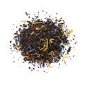 Heap of black tea with dried flower leaves isolated on white background Royalty Free Stock Photo