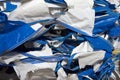 Heap of blue and white triangular bunting