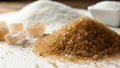 Heap of Brown Cane Sugar and White Granulated Sugar Royalty Free Stock Photo