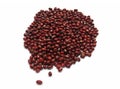 Heap of bulk azuki beans on white background. Close up of red beans or bean sprouts. Small isolated seeds. Aerial view of Red