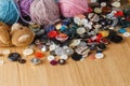 Heap of button on wood table Royalty Free Stock Photo
