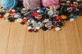 Heap of button on wood table Royalty Free Stock Photo