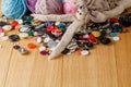 Heap of button on wood table Royalty Free Stock Photo