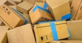 Heap of cardboard delivery boxes or parcels. Warehouse or delivery concept image