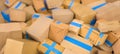 Heap of cardboard delivery boxes or parcels. Warehouse or delivery concept image