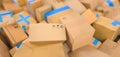 Heap of cardboard delivery boxes or parcels. Warehouse or delivery concept image