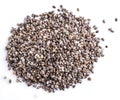 Heap of Chia seeds isolated on white background. Top view Royalty Free Stock Photo