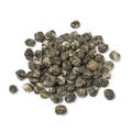 Heap of Chinese  Jasmine Dragon pearl tea close up on white background Royalty Free Stock Photo