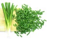 Heap of chopped spring onions isolated on white background Royalty Free Stock Photo