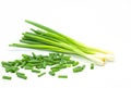 Heap of chopped spring onions isolated on white background Royalty Free Stock Photo